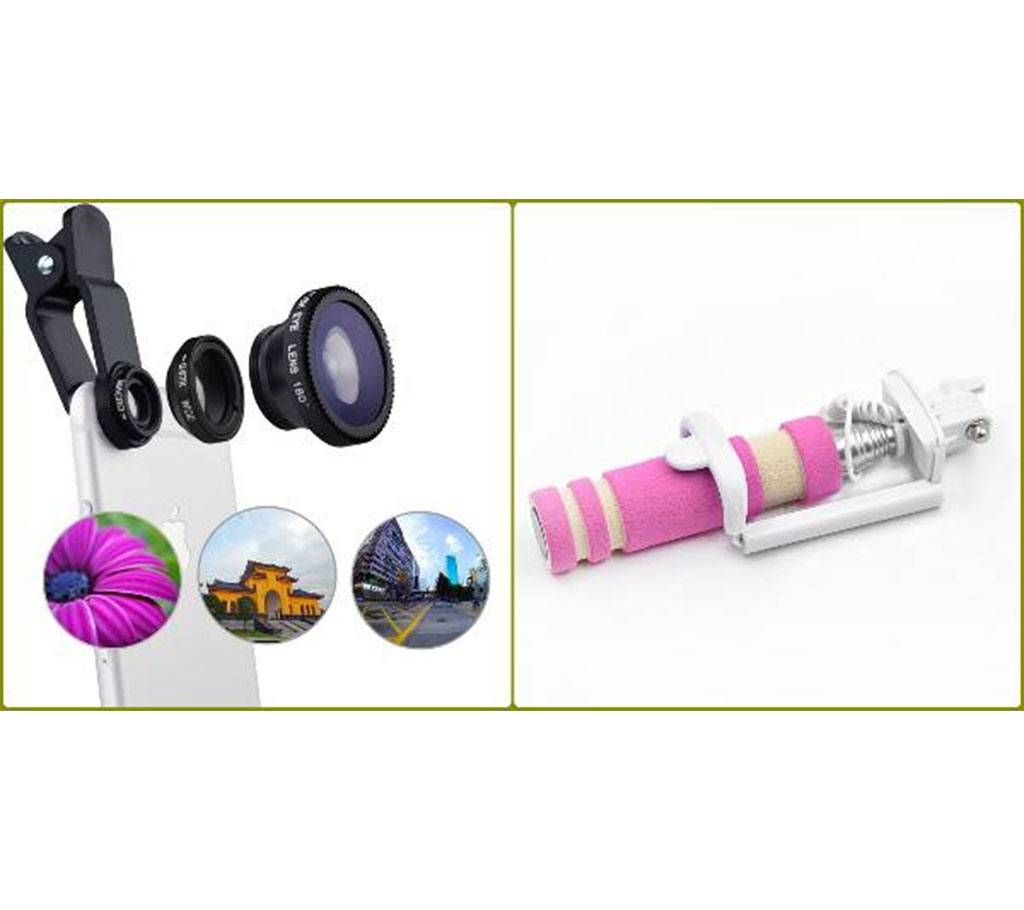 3 in 1 Clip Lens & Pocket Selfie Stick Combo