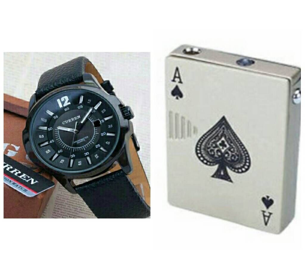 CURREN Gents Watch (copy) and Poker Card Lighter with Money Tester Light Combo Offer