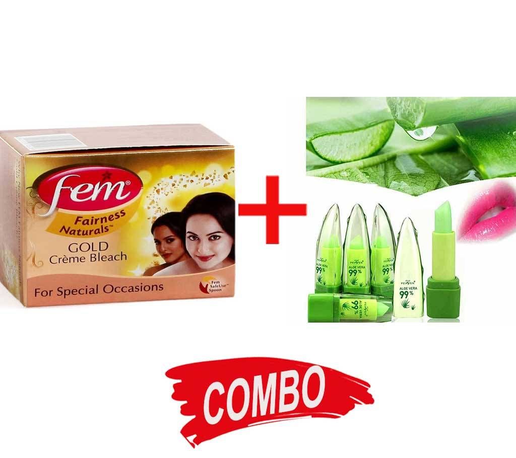 PNF Peiyen Aloe Vera 99% lip gloss China 8g + FEM GOLD BLEACH CREME 8gm (2pes) India Combo Offer 