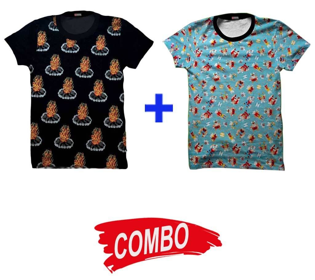 Menz Half Sleeve Cotton T-Shirts (2 Designs) - Combo Offer
