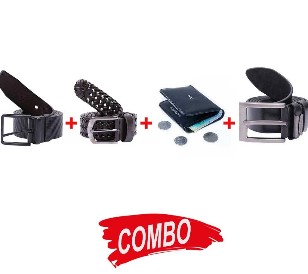 2pcs artificial leather belt black for men + Wallet Combo  