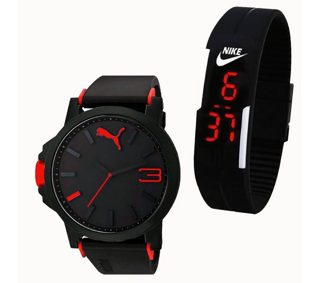 Puma Men's Wrist Watch+ LED Watch Combo Offer 