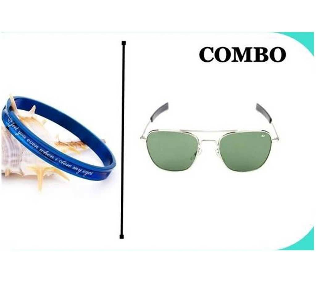 Combo of Stainless Steel Bracelet & AO Men's Sunglasses