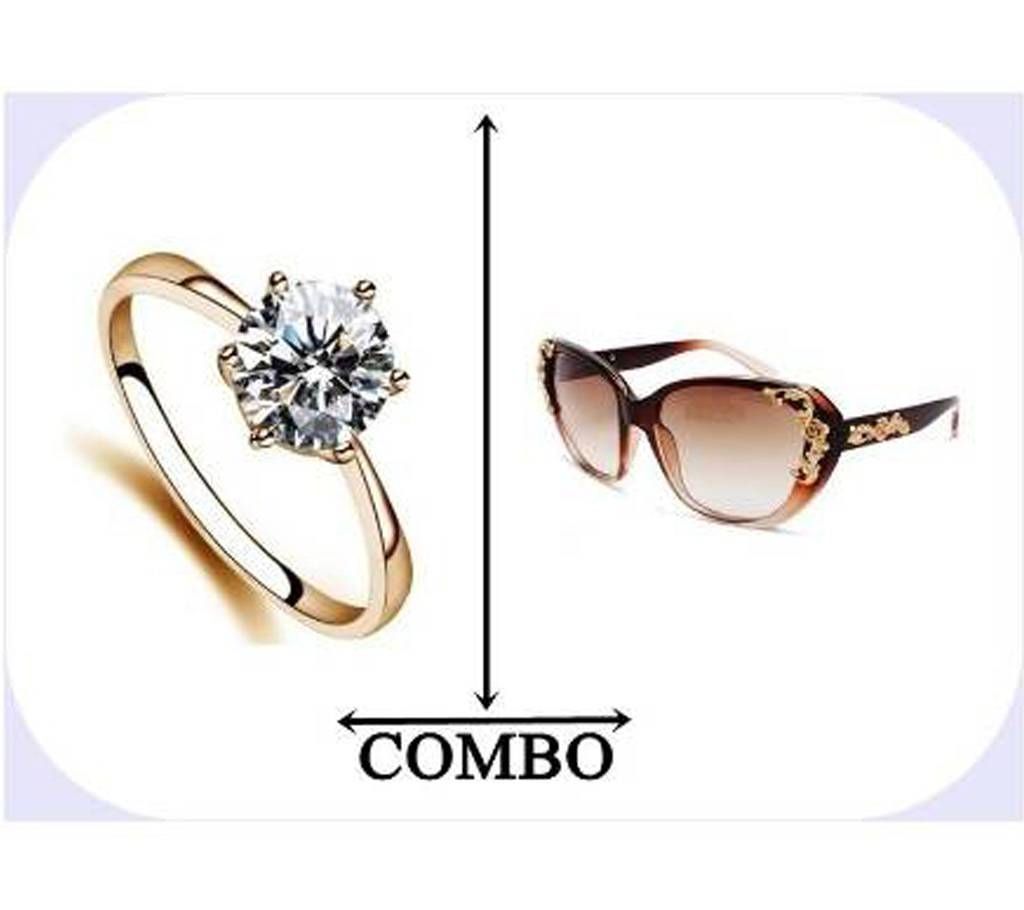 Combo of Rose Gold Plated Finger Ring & Womens Sunglass