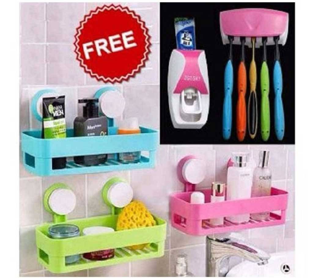 3 PCS Bathroom  Selves +Free Toothpaste Dispencer