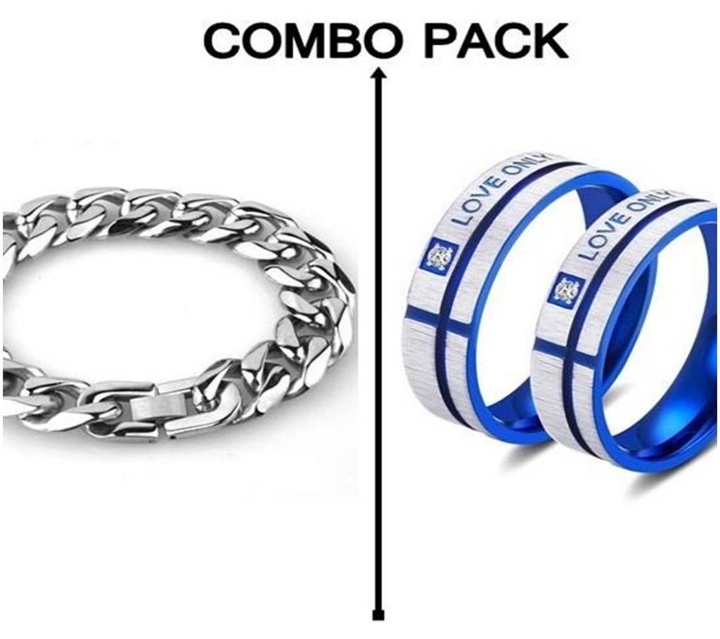 Stainless Steel Bracelet & Couple Finger Ring Combo