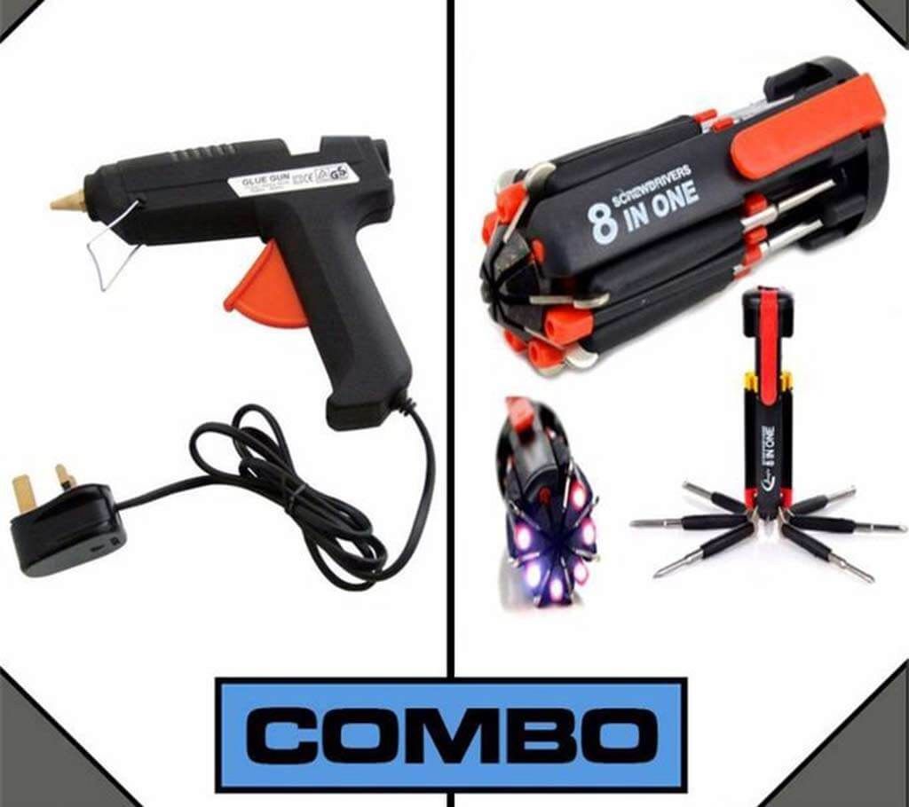 hot melt glue gun+ 8 IN 1 multi screw driver combo 