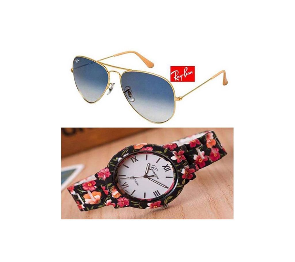 Valentine Day Offer Floral printed Ladies wrist watches + RAY BAN sunglasses COPY