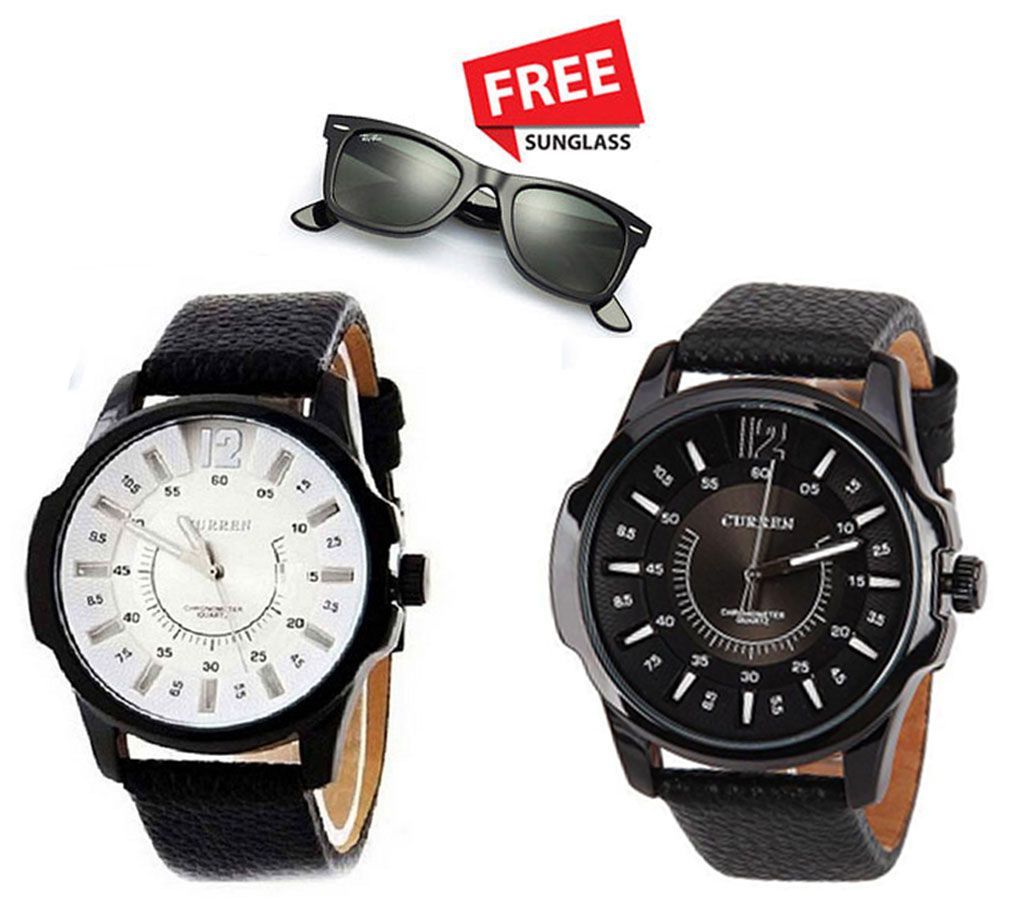 combo offer 2 Curren Wrist Watch With Free sunglasses 
