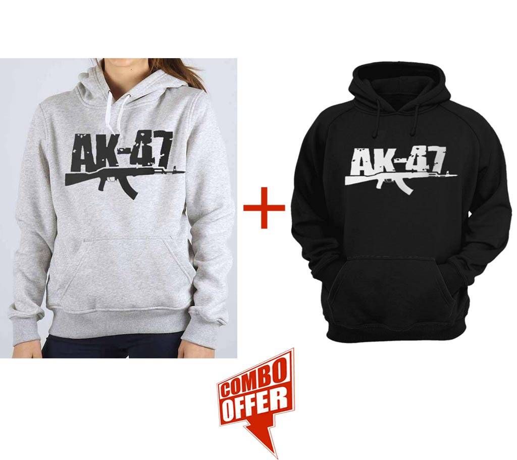 AK47-Grey Melange-Ladies-Hoodie+AK47-Black-Mens-Hoodie Combo offer 