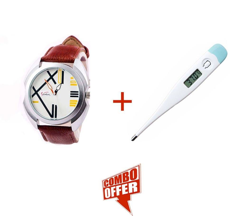 signature Design analog Wrist Watch+Digital Thermometer