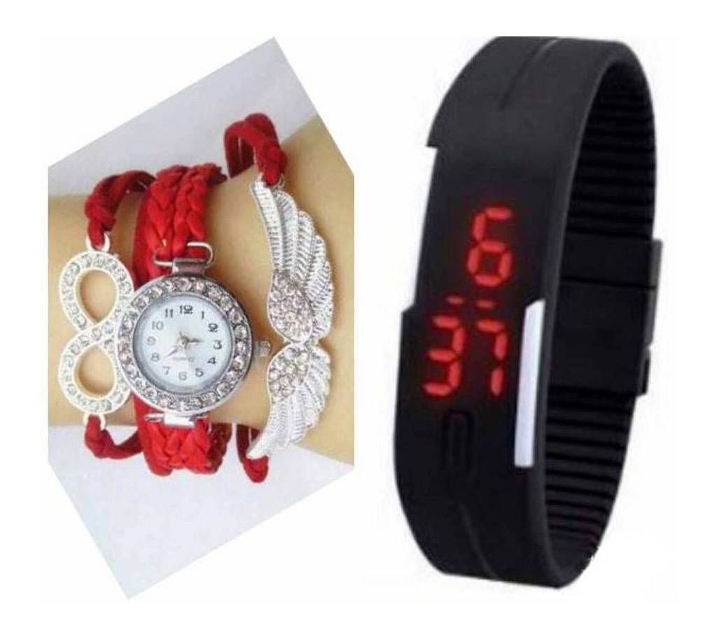Ladies watch and LED bracelet watch combo 