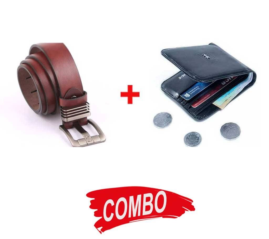 Black artificial leather wallet + Menz Artificial Leather Belt