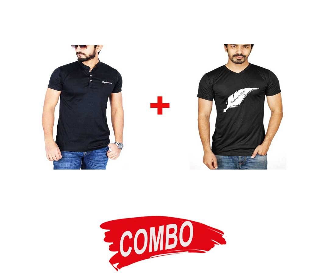 Black Micro Cotton Short Sleeve T-shirt For Men + Black Micro Cotton Short Sleeve T-shirt For Men Combo Offer 