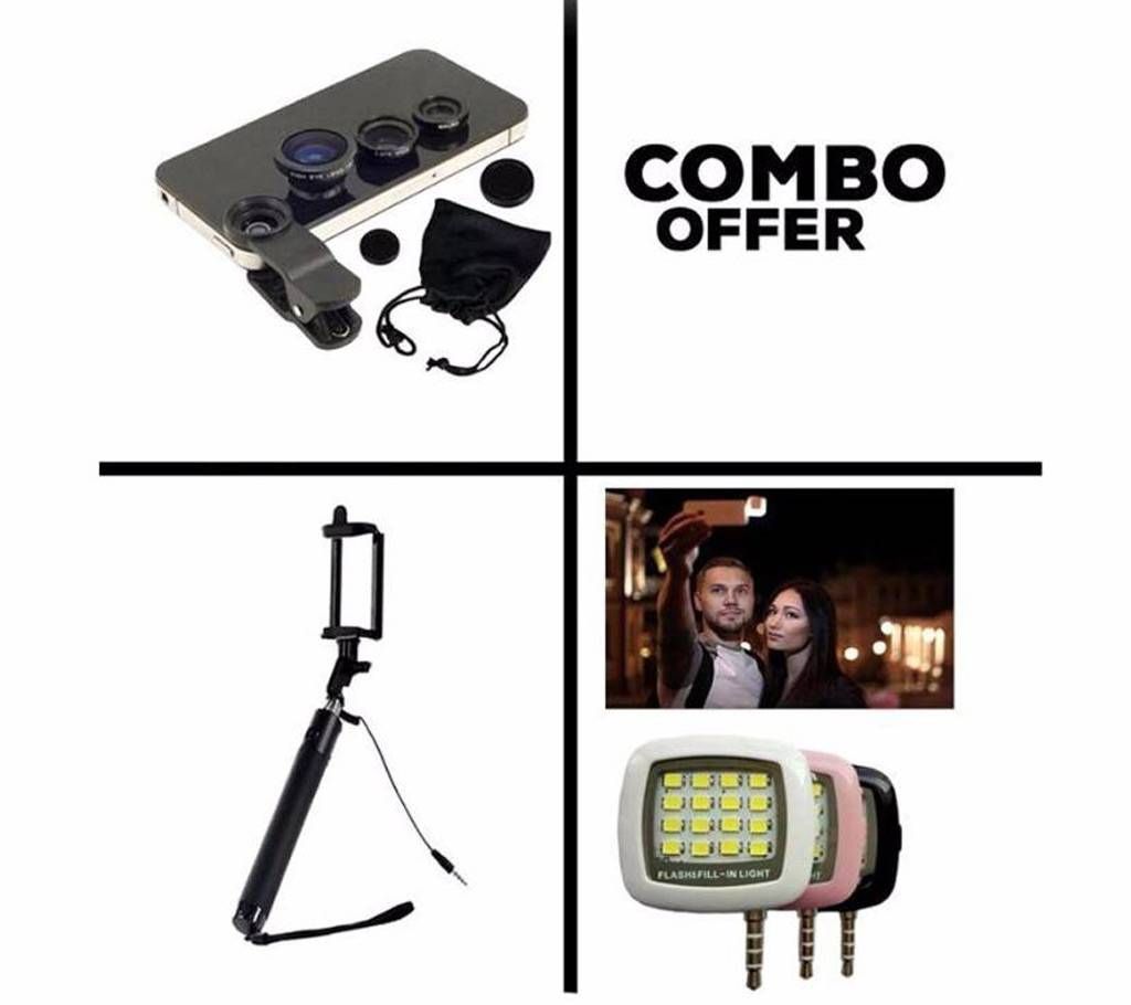 Mobile clip lens,Selfie stick,LED light combo 