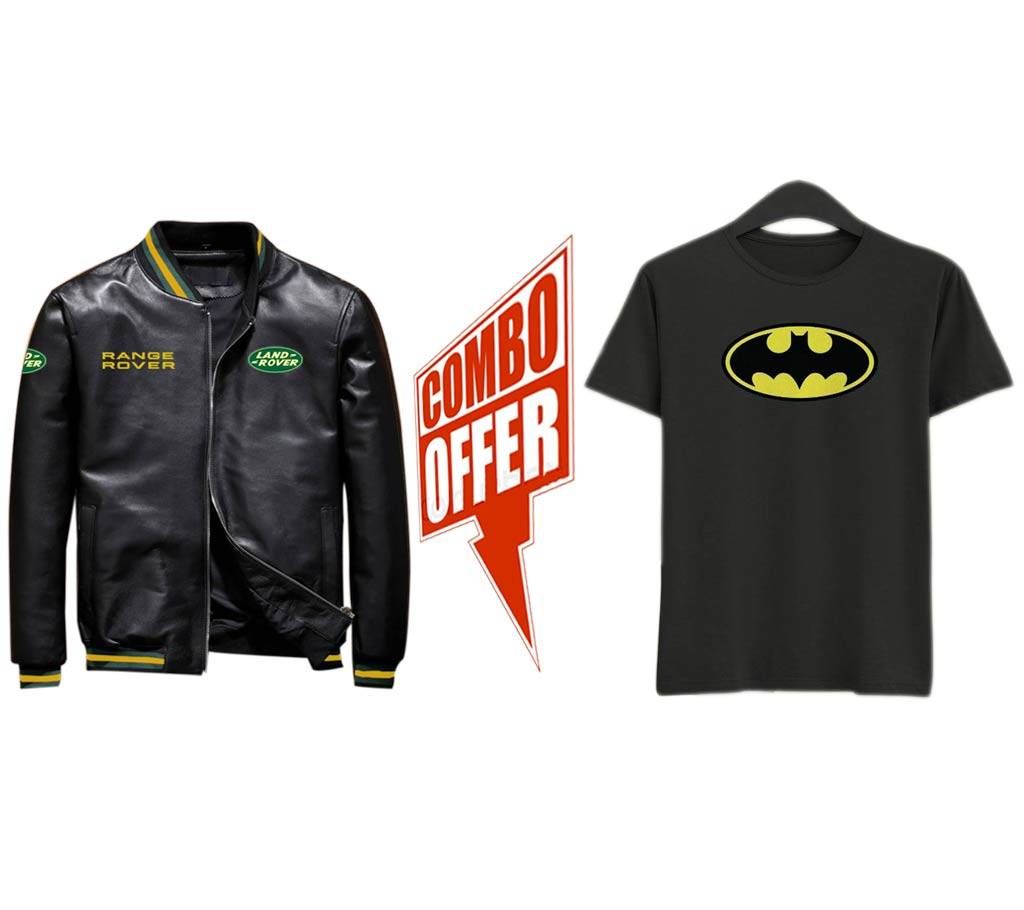 Artificial Leather Mens Winter Jacket+Mens Cotton T-shirt Combo Offer 