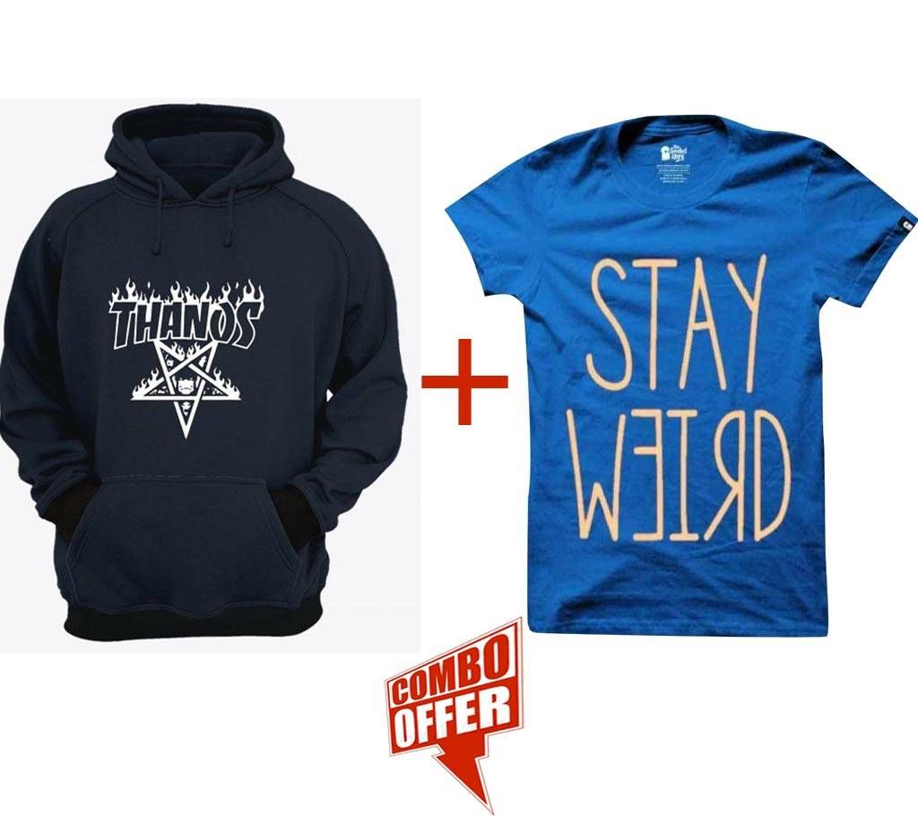 Thanos-Navy Blue-Mens-Hoodie + Stay Weird  Cotton T-shirt Combo Offer 