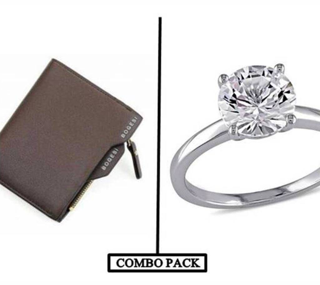 Combo of PU leather wallet & finger ring