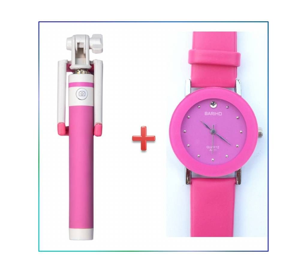 Combo Pack of Selfie Stick & Ladies Wrist Watch