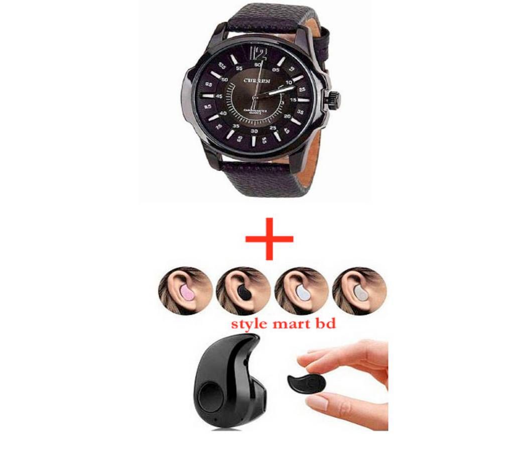 CURREN Gents Wrist Watch (copy)+BLUETOOTH EARPHONE  Combo Offer