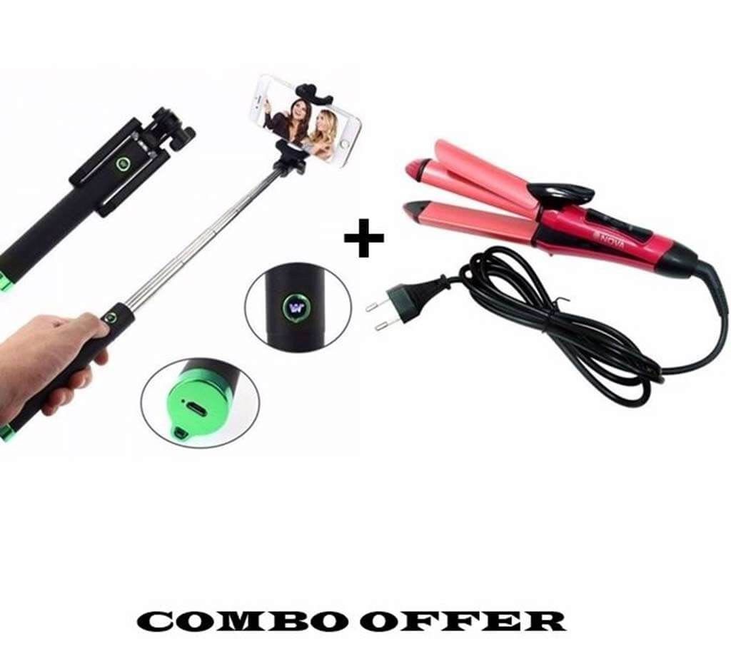 hair straightener+ selfi stick combo 