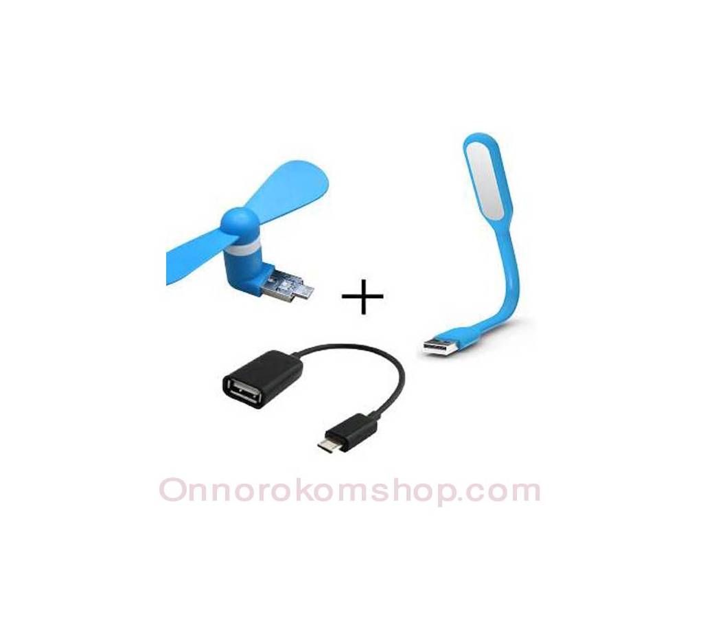 USB OTG Fan + LED Light + OTG Adapter