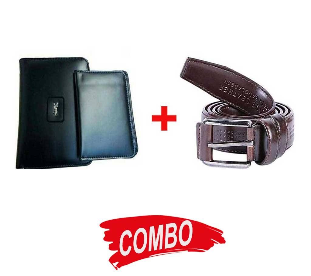Leather Casual Belt For Men+YSL leather wallet for men Combo 