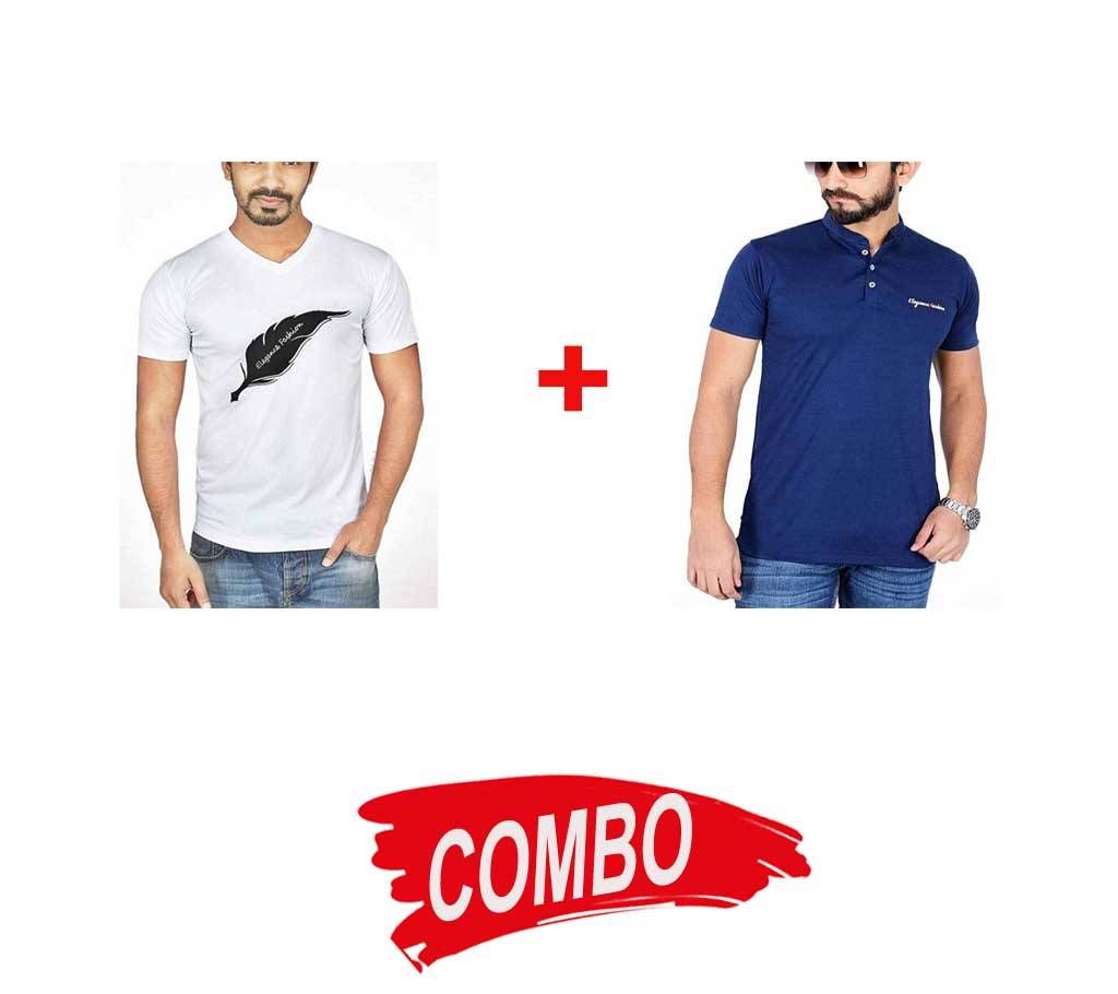 White Micro Cotton Short Sleeve T'shirt For Men + Navy Blue Micro Cotton Sort Sleeve T-shirt For Men Combo Offer 