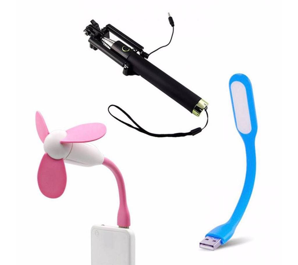 USB Light+Fan+Selfie Stick Combo Offer 