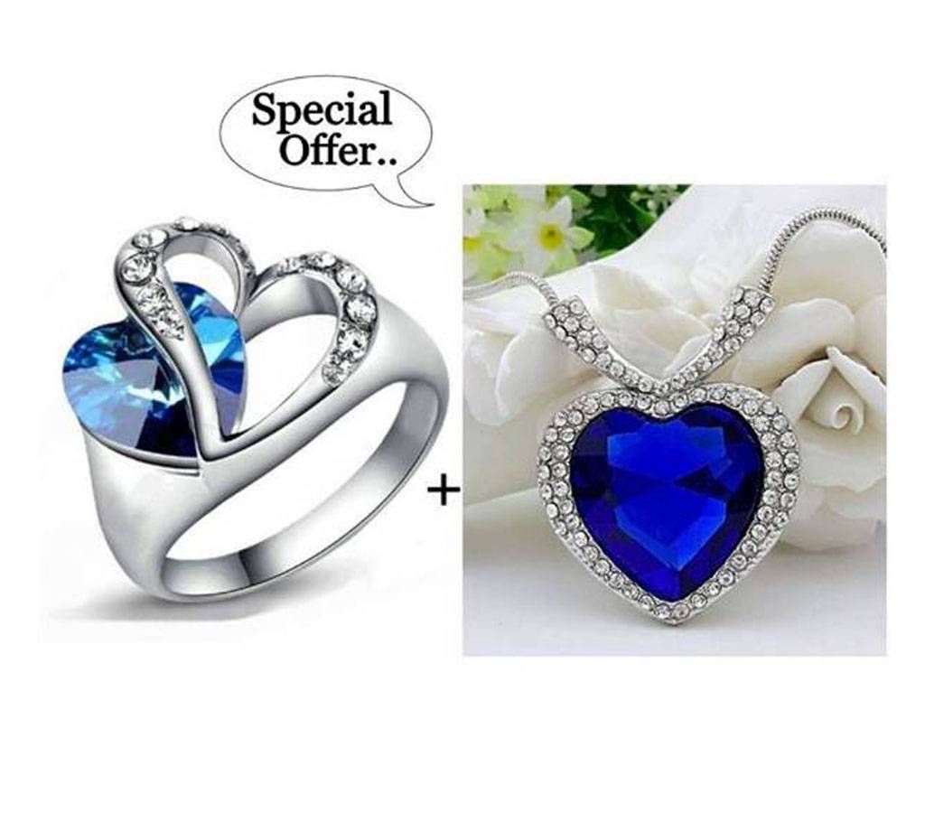 Heart Shaped Necklace & Blue Heart Finger Ring