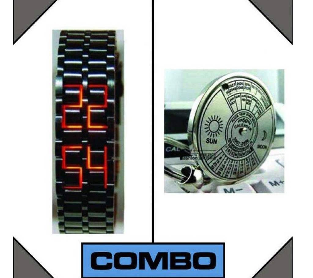 Samurai Men's Wrist Watch and 50 Years Calendar Combo