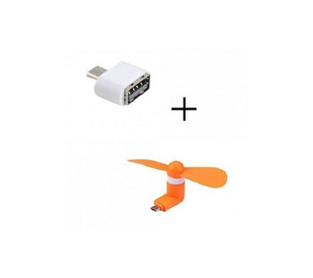 Combo of OTG Micro USB Adapter and Mini Android Fan
