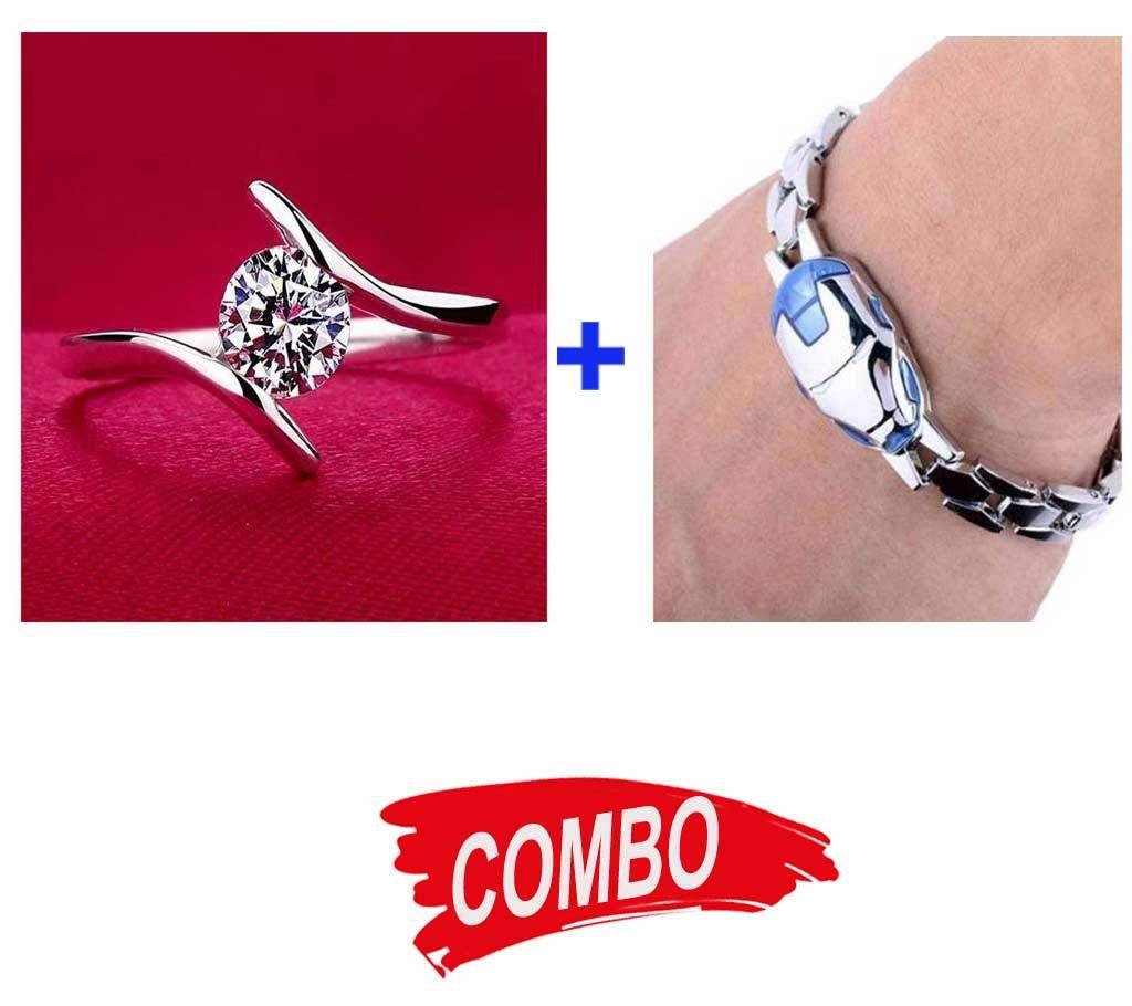 Iron Man Mask Bracelet + Silver Finger Ring for Women Combo Offer 
