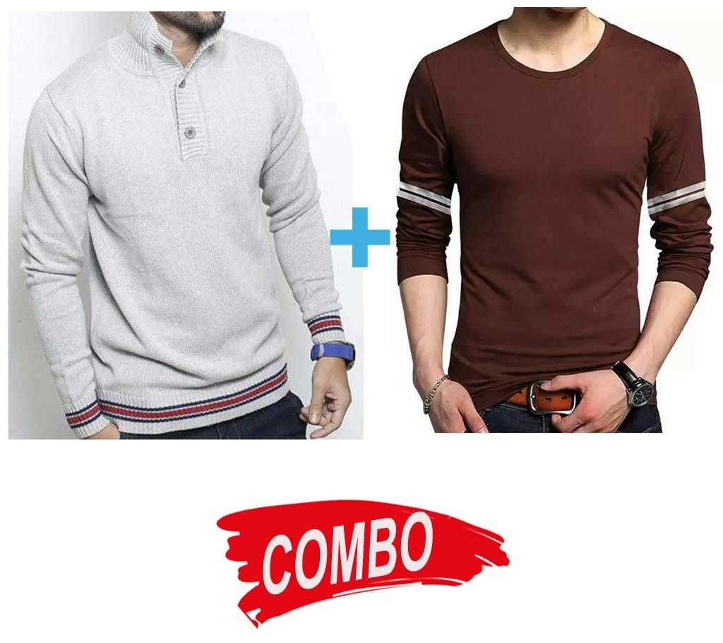 Full sleeve gents sweater + Mens Long Slevee T-Shirt - Combo Offer