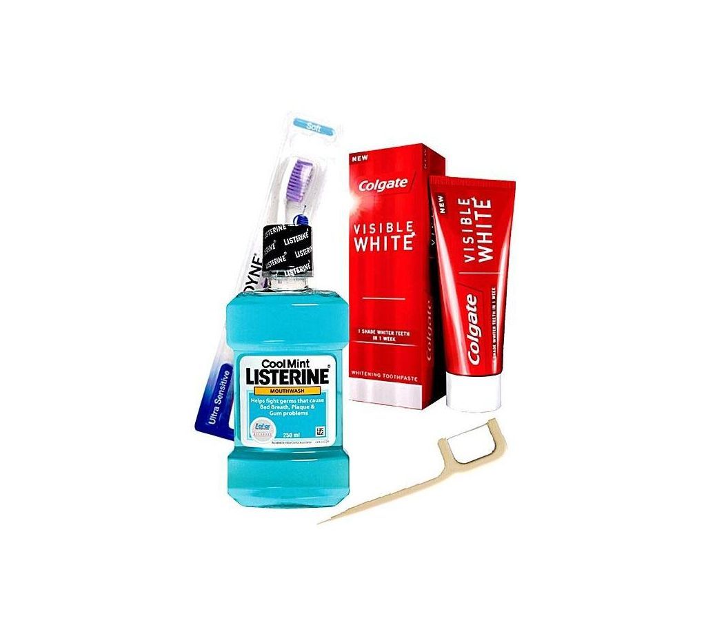 Colgate Combo of 3 Listerine and Sensodyne Tooth Brush With Visible White Mouth Care Solution