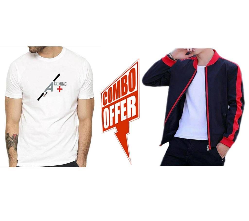 Gents Full Sleeve Jacket+Half Sleeve Cotton T Shirt For Men Combo Offer 