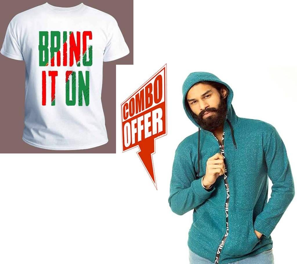 Menz Cotton Hoodie+BrinG iT On T-Shirt For Men combo offer 