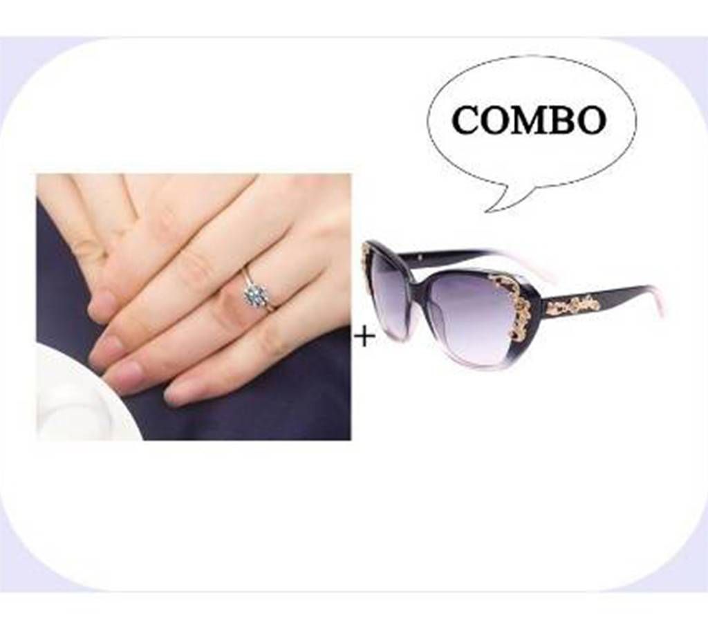Combo of Rose Gold Plated Finger Ring & Women Fashion Sunglasses