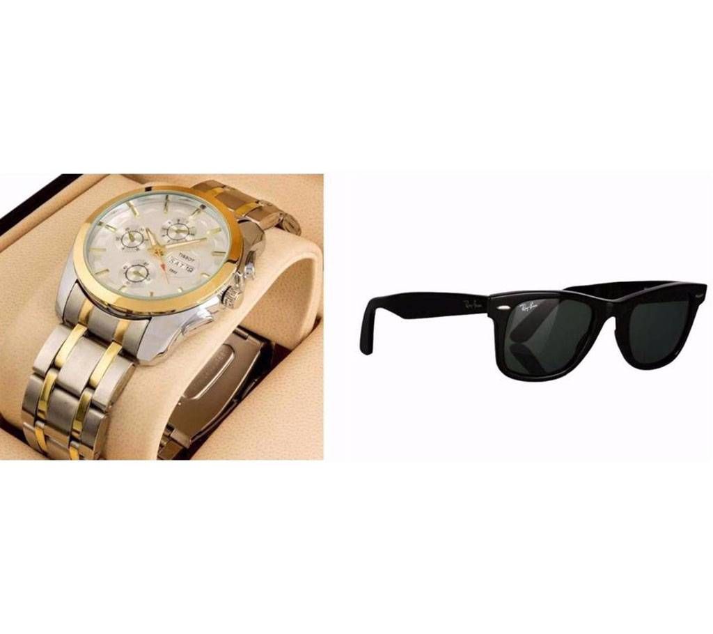 TISSOT Watch & RAY BAN Sunglasses Combo 