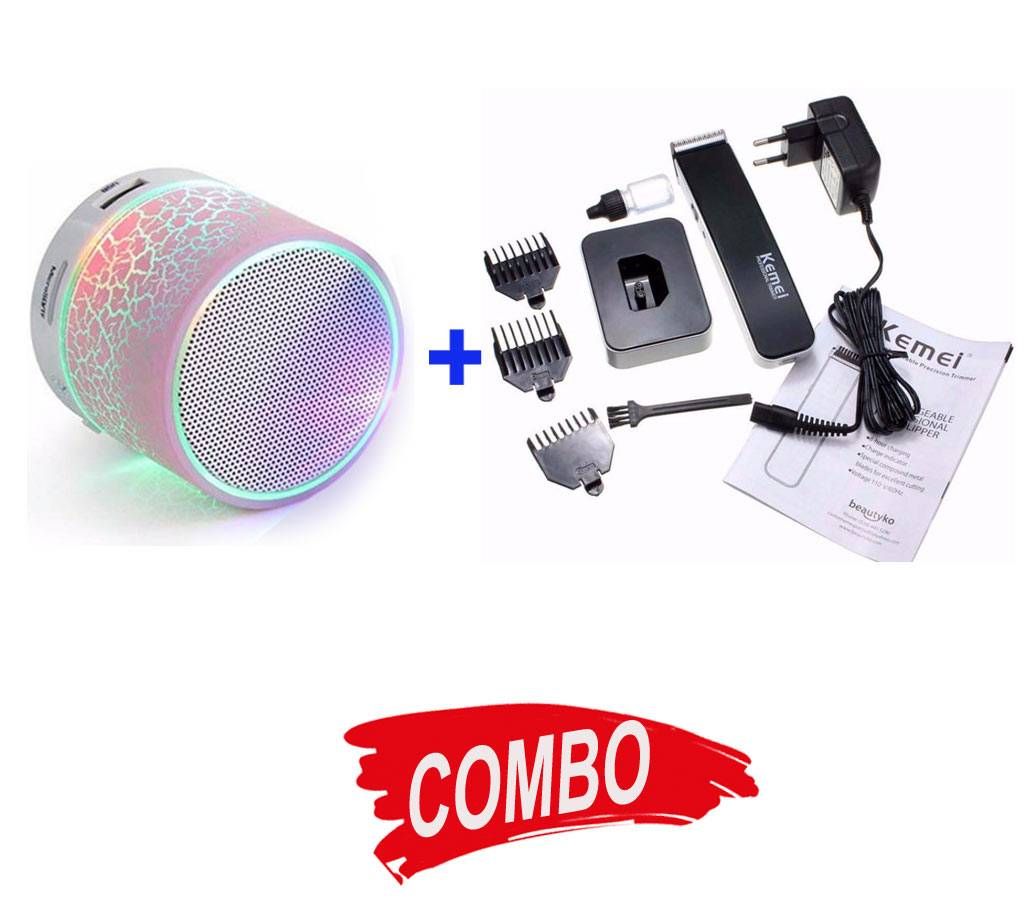 KEMEI KM-619 Rechargeable Trimmer + Portable Wireless Bluetooth Speaker Combo Offer

