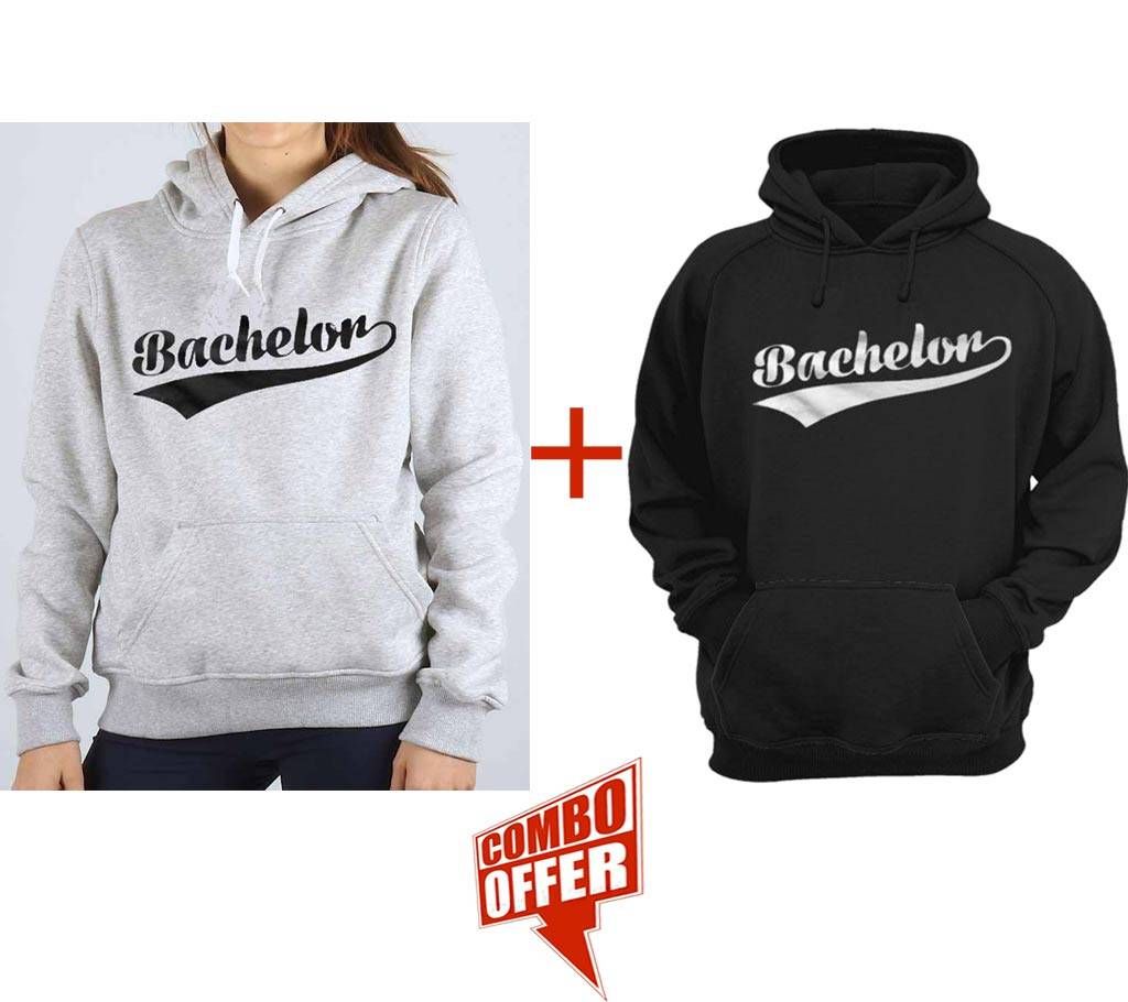 Winter Couple Combo OFFER - Bachelor-Grey Melange-Ladies-Hoodie+Bachelor-Black-Mens