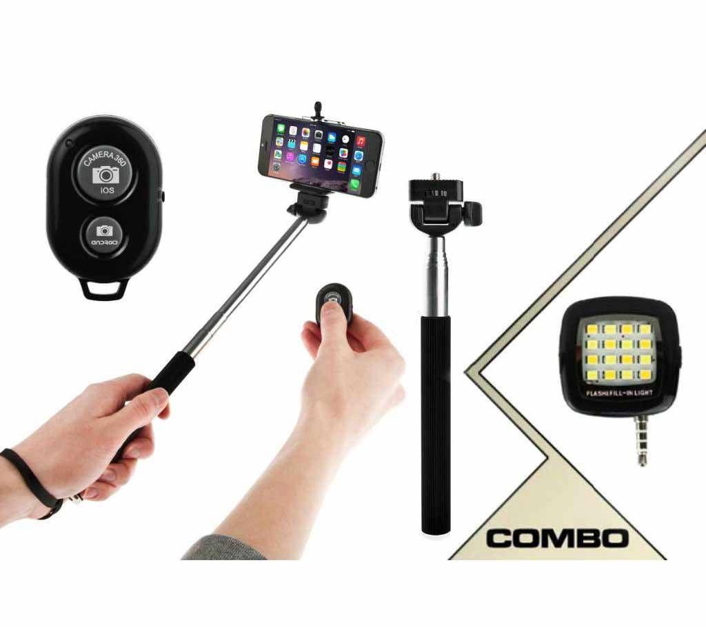 Combo of Remote Selfie Stick+Flash