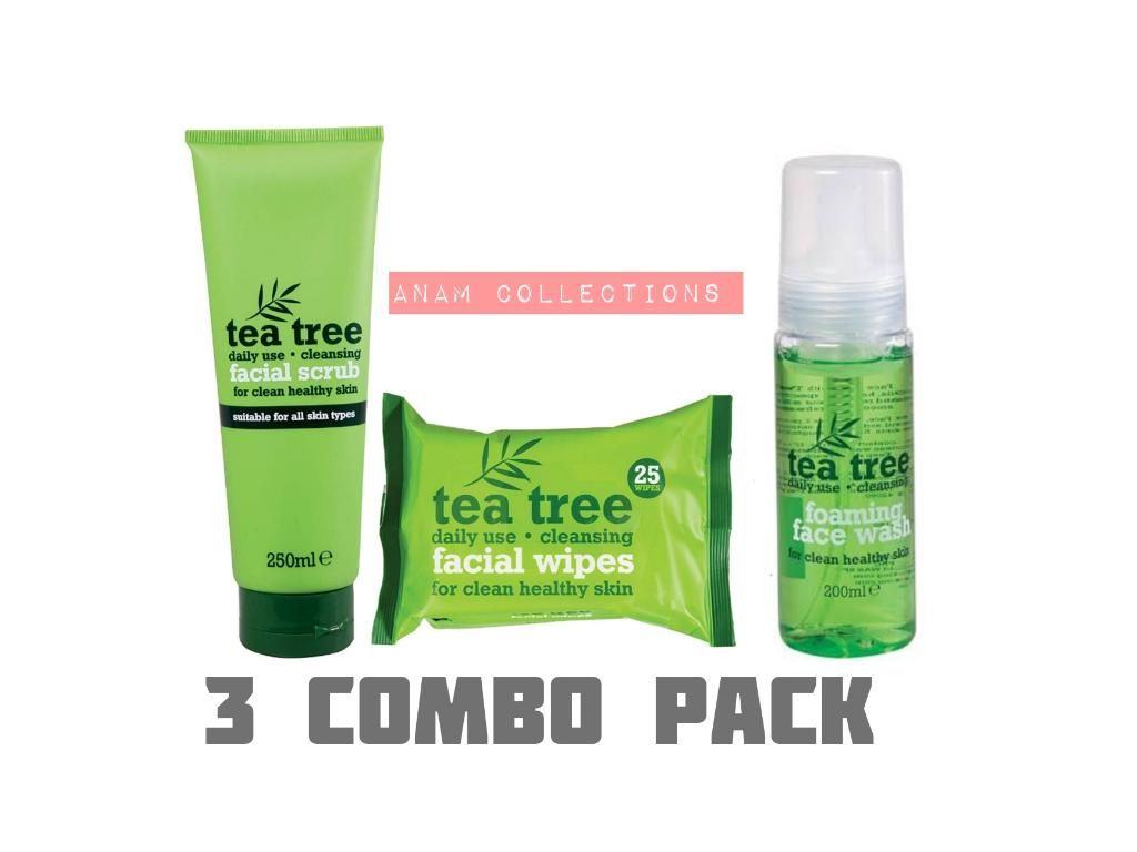 Tea Tree 3 Combo Scrub, Facial wipes, Foming facewash