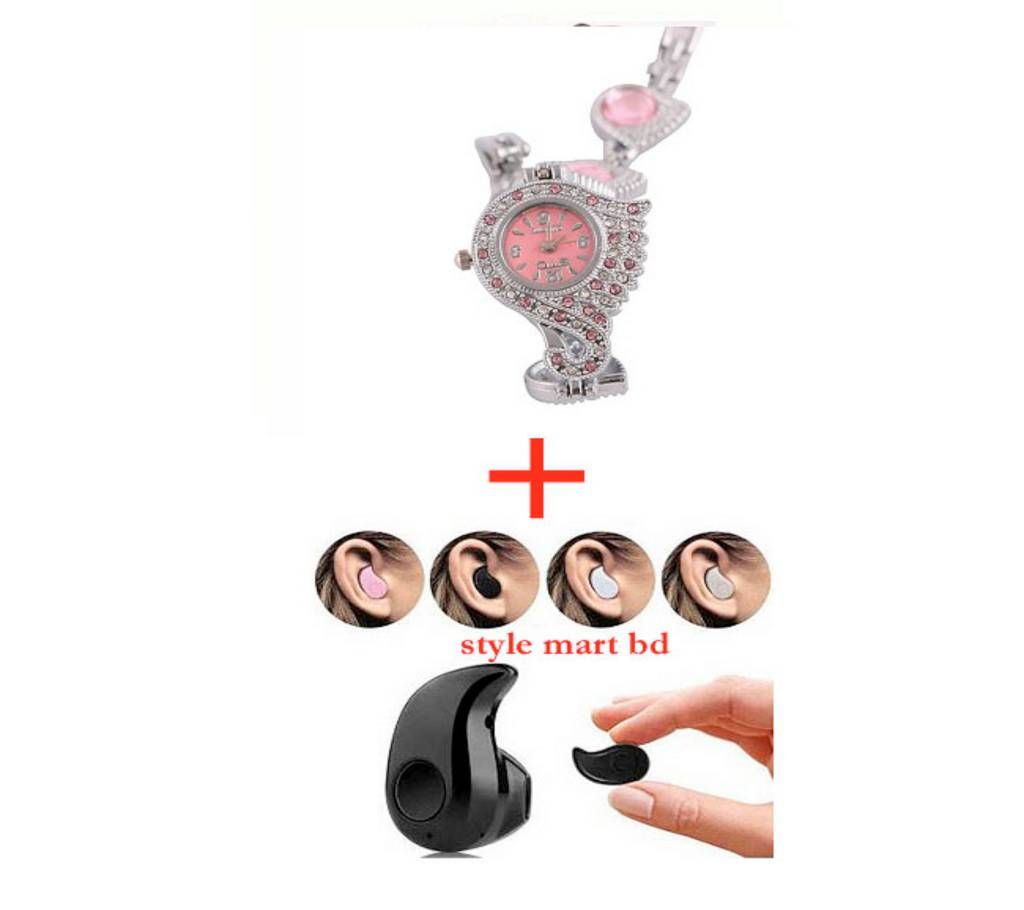 PEACOCK PRIDE Ladies Watch + BLUETOOTH EARPHONE  Combo Offer