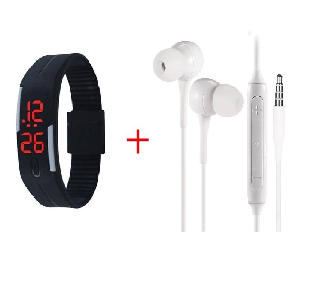 In Earphone White+Led Sports watch black-combo