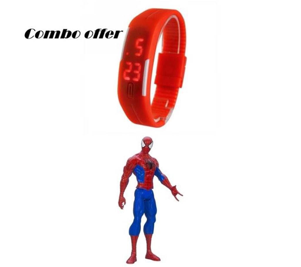 Kids LED Sports Watches & Spider Man Figure Combo 