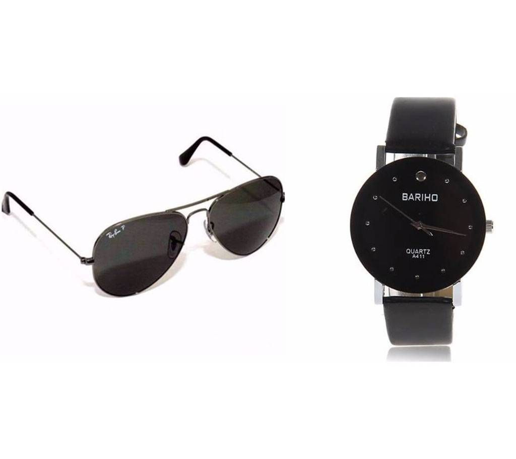 BARIHO Gents Watch & RayBan Sunglass Combo