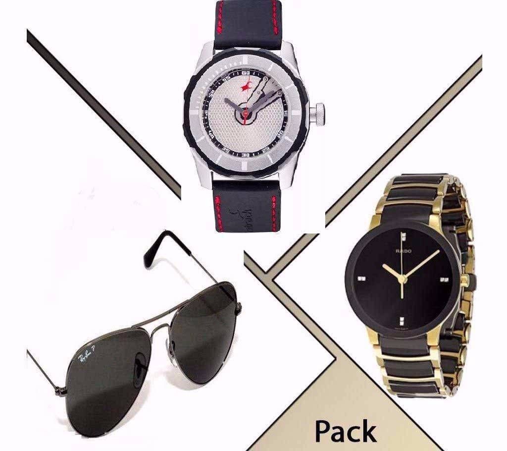Fastrack and Rado Men's Watch+Ray Ban Sunglass(Combo Offer) 