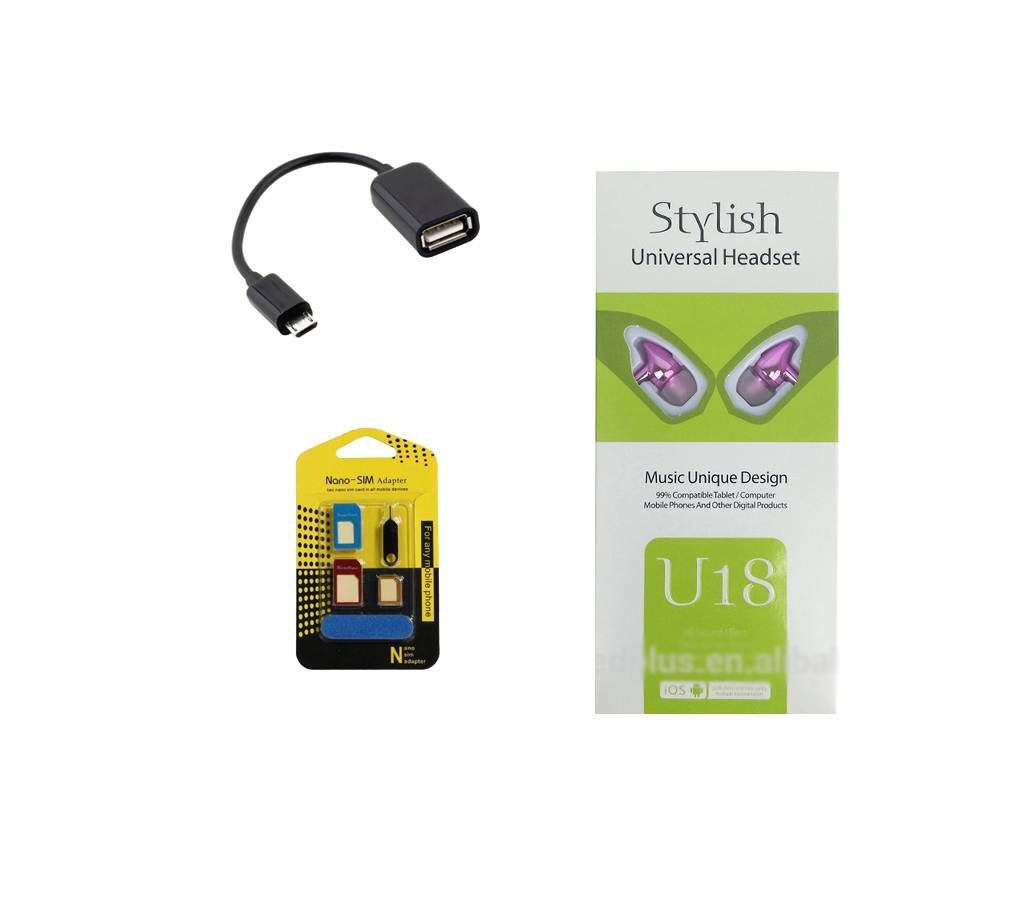 Mobile Headphone, OTG cable, Accessories Combo