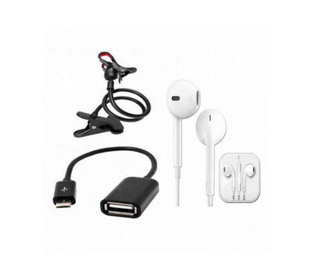 Combo Fixable phone Stand+Micro USB OTG Cable + Apple Earphone (copy)